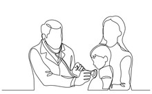 Continuous Vector Line Drawing Of Doctor Examining Child Patient