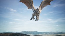 Big Dragon Flying Over Desert. 3D Rendering