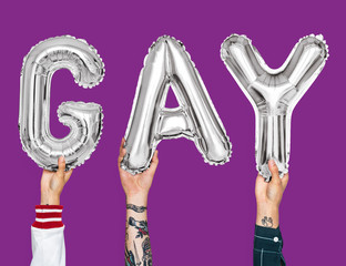 Sticker - Silver gray alphabet balloons forming the word gay