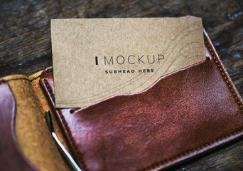 Name card mockup in a wallet