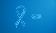 Blue Ribbon Men Mosaic With Prostate Cancer Awareness Month Typography And Blue Gradient Background