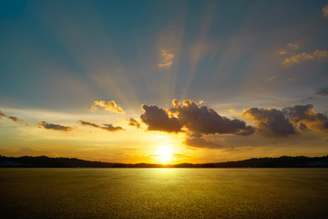Wall Mural - empty floor with beautiful sunset golden hour