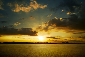 Wall Mural - empty floor with beautiful sunset golden hour