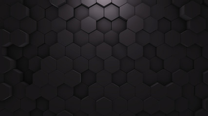 Wall Mural - abstract hexagon geometric texture. black surface illustration. dark bright and clean hexagonal grid