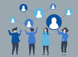 Wall Mural - characters of people and their social network illustration