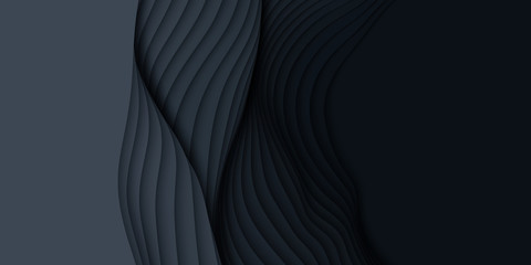 Wall Mural - vector 3d abstract background with paper cut shapes. dark carving art. paper craft landscape with gr