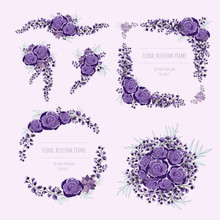 Purple Floral Frame For Invitation Cards And Graphics.