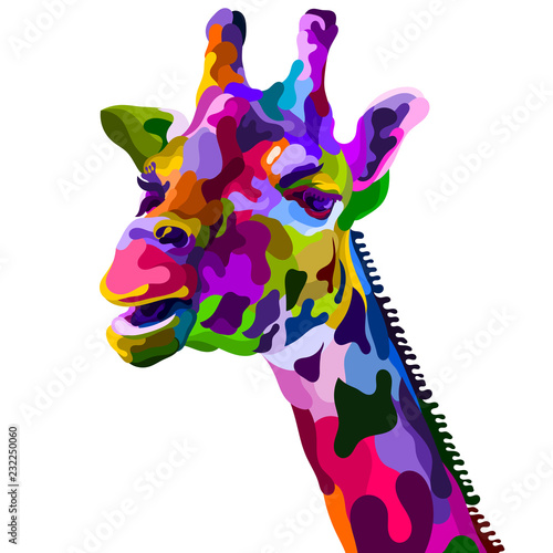 colorful giraffe head isolated on white background Wallpaper Mural