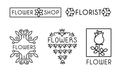 Poster - Flower shop logo set, design elements can be used for branding identity, florist salon vector Illustration on a white background