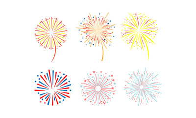 Sticker - Brightly colorful fireworks set, design element can be used for holidays, celebration party, anniversary or festival vector Illustration on a white background