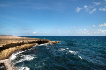  Wide angle view the coastline of Shete Boka National park, Curacao.