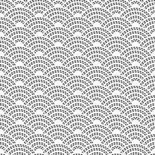 Seigaiha Literally Means Wave Of The Sea. Seamless Pattern Abstract Scales Simple Nature Background Japanese Circle Black White Colors. Vector