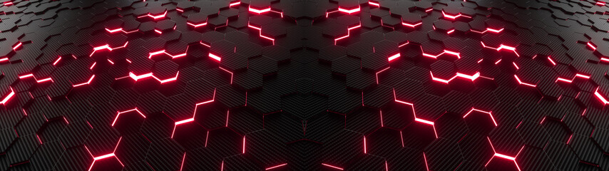 Wall Mural - abstract hexagonal geometric ultra wide background. structure of lots of hexagons of carbon fiber wi