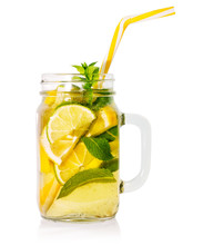 Lemonade In A Mason Jar With A Straw