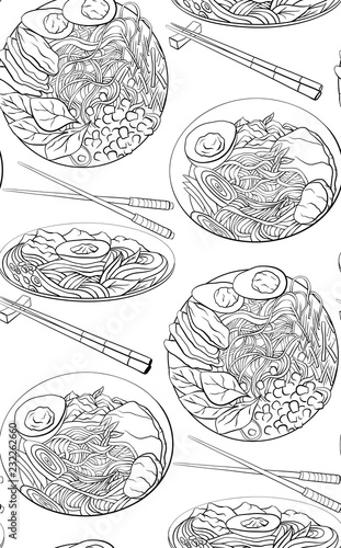 Seamless Pattern With Contour Black And White Cartoon Illustration Of Ramen In Different Angles Noodles Vector Texture For Wallpaper Wraps Fabric And Your Crativity Buy This Stock Vector And Explore Similar 42+ high quality ramen icon images of different color and black & white for totally free. seamless pattern with contour black and