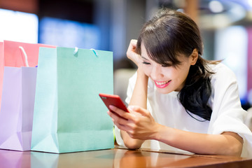 Canvas Print - woman use phone happily