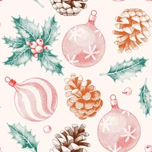 Seamless Pattern With Pine Cones And Xmas Toys
