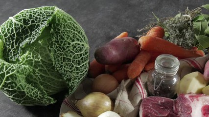 Wall Mural - meat and vegetables for preparation of pot au feu