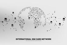 Vector Polygon Sim Card Network Connect Line To World Map Shape. Concept For International Sim Card Service  And Network.