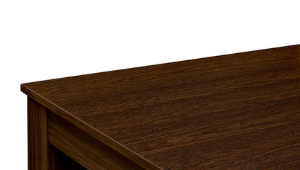 Perspective view of wood or wooden table corner on white background including clipping path