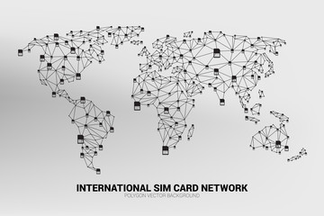 Poster - Vector Polygon sim card network connect line to world map shape. Concept for international sim card service  and network.