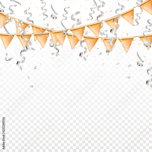 Falling Silver Serpentine And Gold Flags On Transparent Background