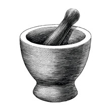 Mortar And Pestle Vintage Engraving Illustration Isolated On White Background,Logo Of Pharmacy And Medicine