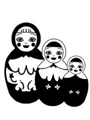 matryoshka traditional  russia dolls  illustration  black white  colors