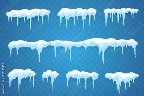 Fotografía Snow icicles set isolated on transparent background