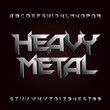 Heavy metal alphabet font. Chrome beveled letters and numbers. Stock vector typescript for your design.