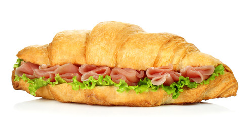 Poster - Big croissant with green salad and pork meat