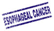 ESOPHAGEAL CANCER seal stamp with distress style. Blue vector rubber print of ESOPHAGEAL CANCER tag with scratched texture. Text tag is placed between parallel lines.