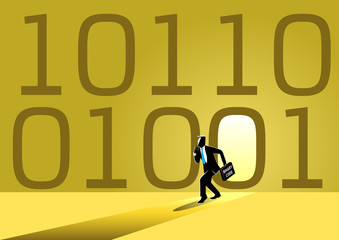 Businessman and binary code