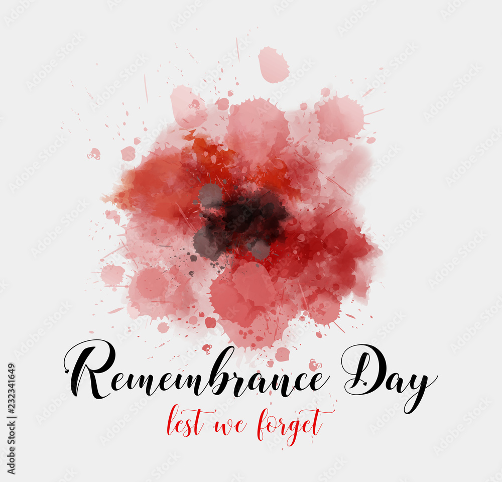 Remembrance day background with watercolor painted poppy. - obrazy, fototapety, plakaty 