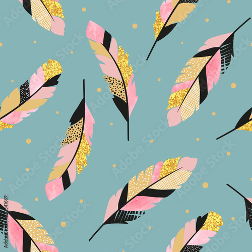 Seamless vector pattern with decorative feathers.