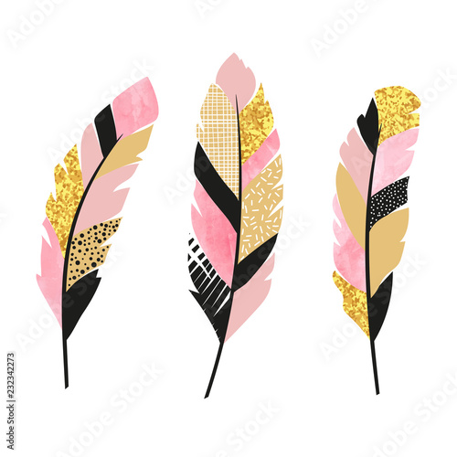 Set of pink and golden feat...