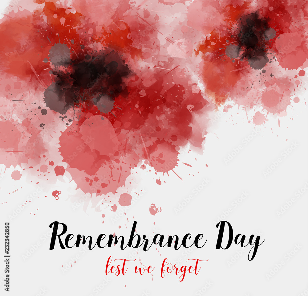 Remembrance day background with watercolor painted poppies. - obrazy, fototapety, plakaty 