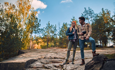 Wall Mural - Couple of tourists on nature