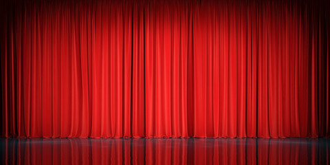 Wall Mural - theater stage with red velvet curtains.