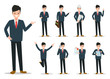 Businessman working character set vector design. Cartoon animated character.