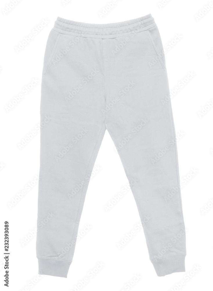 Blank training jogger pants color white front view on white