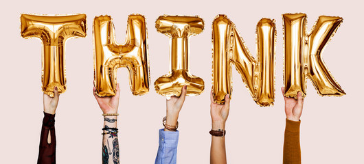 Poster - Hands showing think balloons word