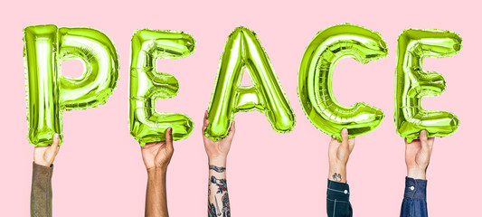 Poster - Green alphabet balloons forming the word peace