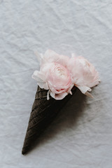 Wall Mural - Blush ranunculus in a waffle cone