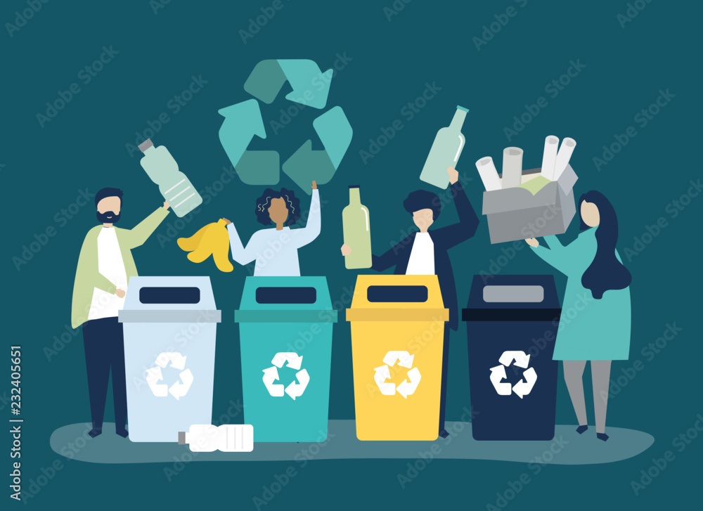 People sorting garbage for recycling - obrazy, fototapety, plakaty 