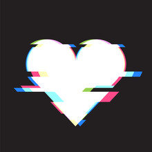 White Heart Sign, Screen With Glitch Effect. Love