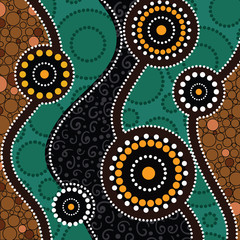 Wall Mural - Aboriginal dot art vector background. 
