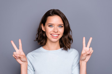 Wall Mural - Adorable good-looking good-dressed lady in casual wear with her 