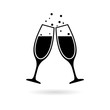 Black Champagne glass icon or logo, Champagne Toast 