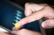 © terovesalainen - 1 star review in survey, poll or customer satisfaction research. Reclamation or complaint about bad service and experience. Disappointed and angry man giving negative feedback with tablet.